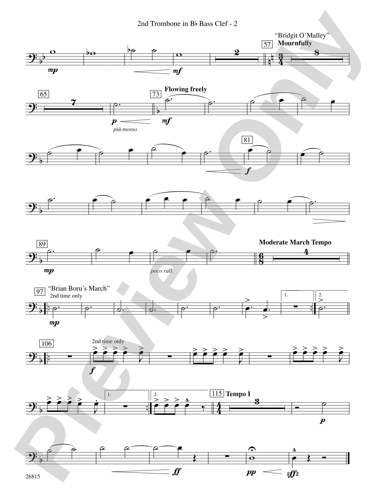 The Mystery of Duffy's Cut: (wp) 2nd B-flat Trombone B.C.