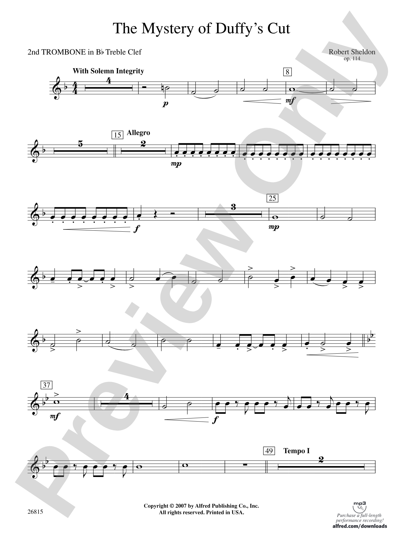 The Mystery of Duffy's Cut: (wp) 2nd B-flat Trombone T.C.