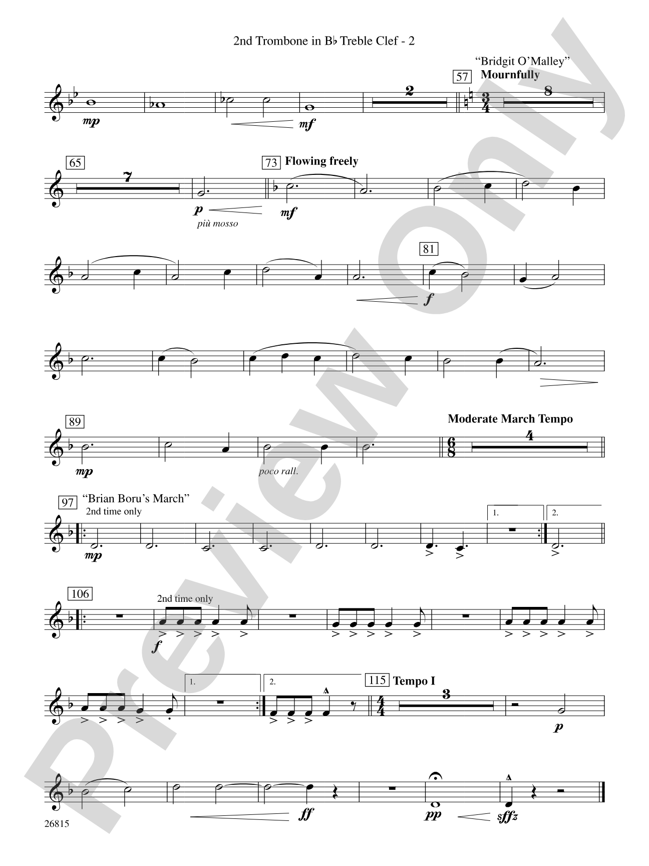 The Mystery of Duffy's Cut: (wp) 2nd B-flat Trombone T.C.