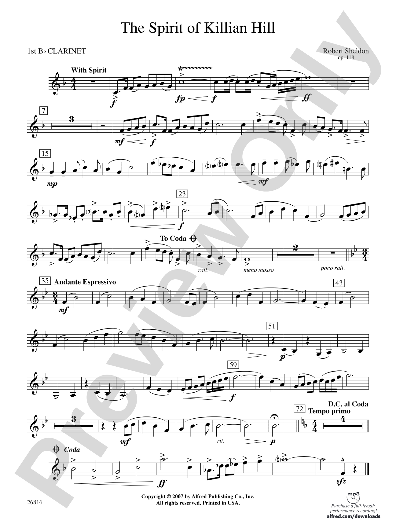The Spirit of Killian Hill: 1st B-flat Clarinet