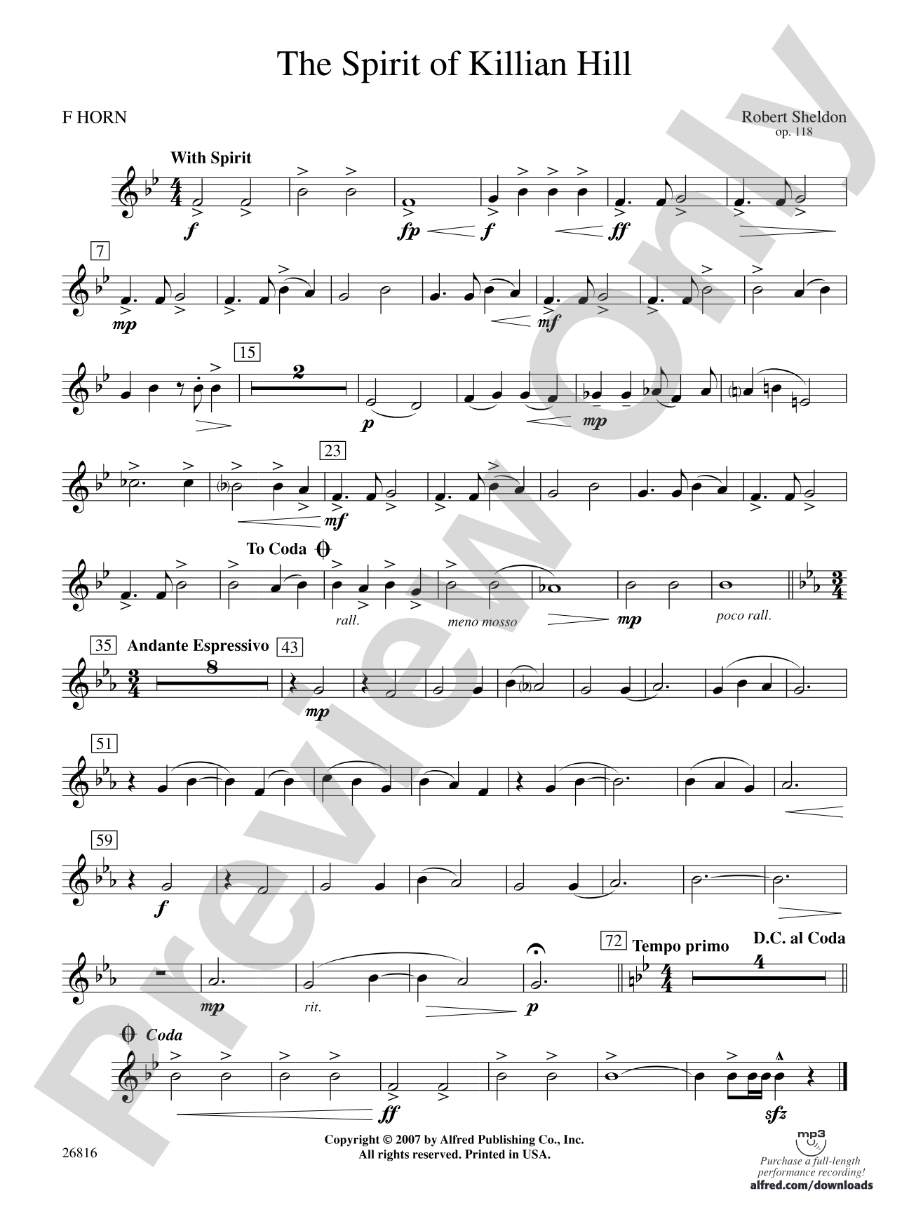 The Spirit of Killian Hill: 1st F Horn
