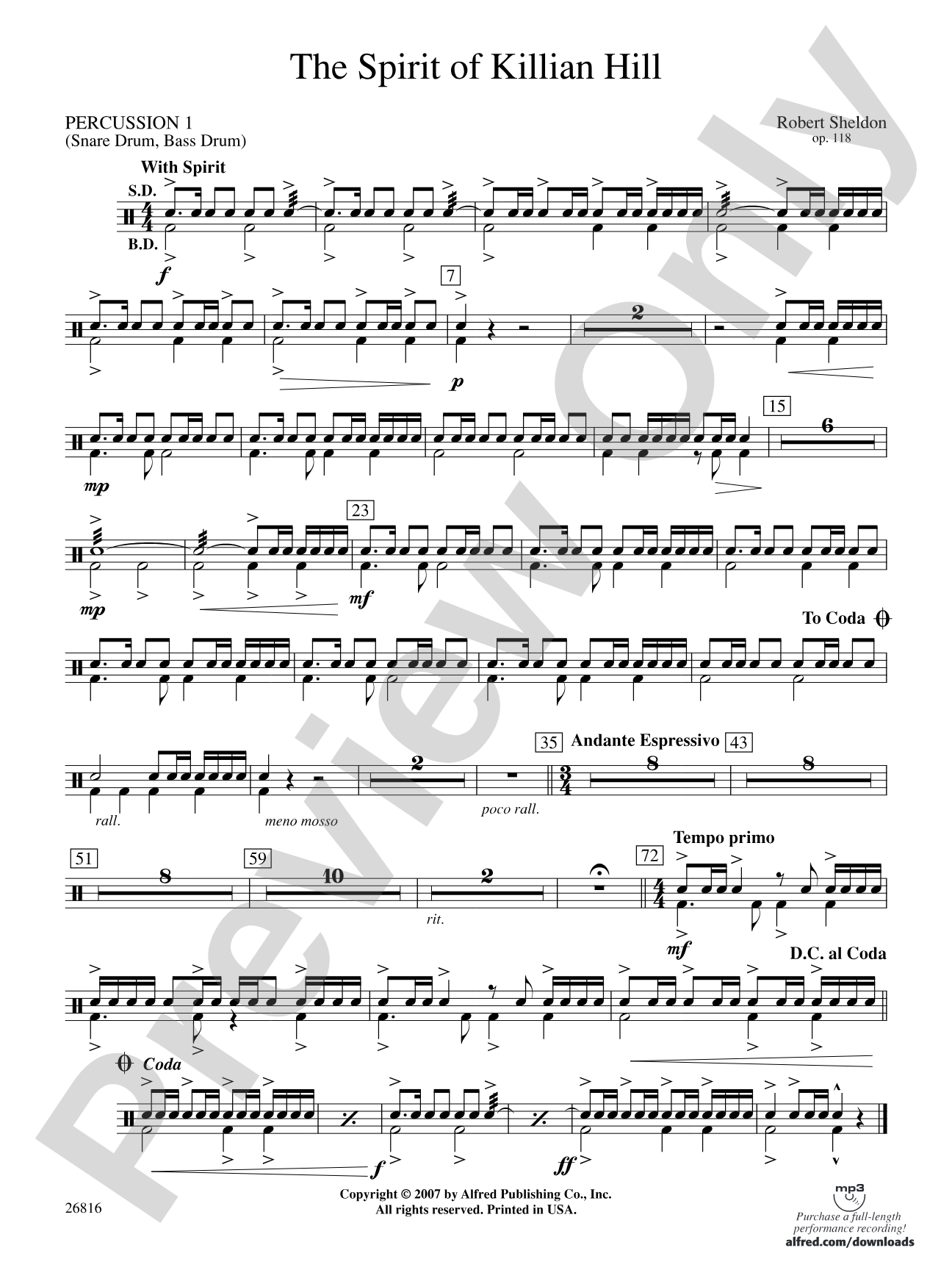 The Spirit of Killian Hill: 1st Percussion