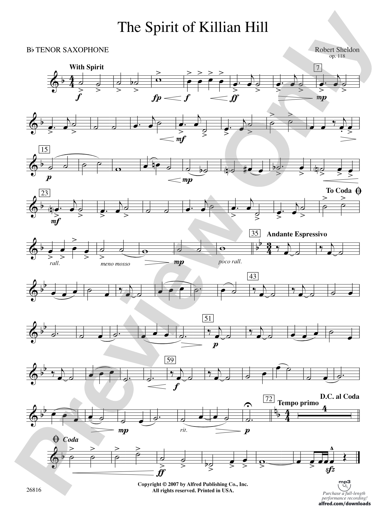 The Spirit of Killian Hill: B-flat Tenor Saxophone