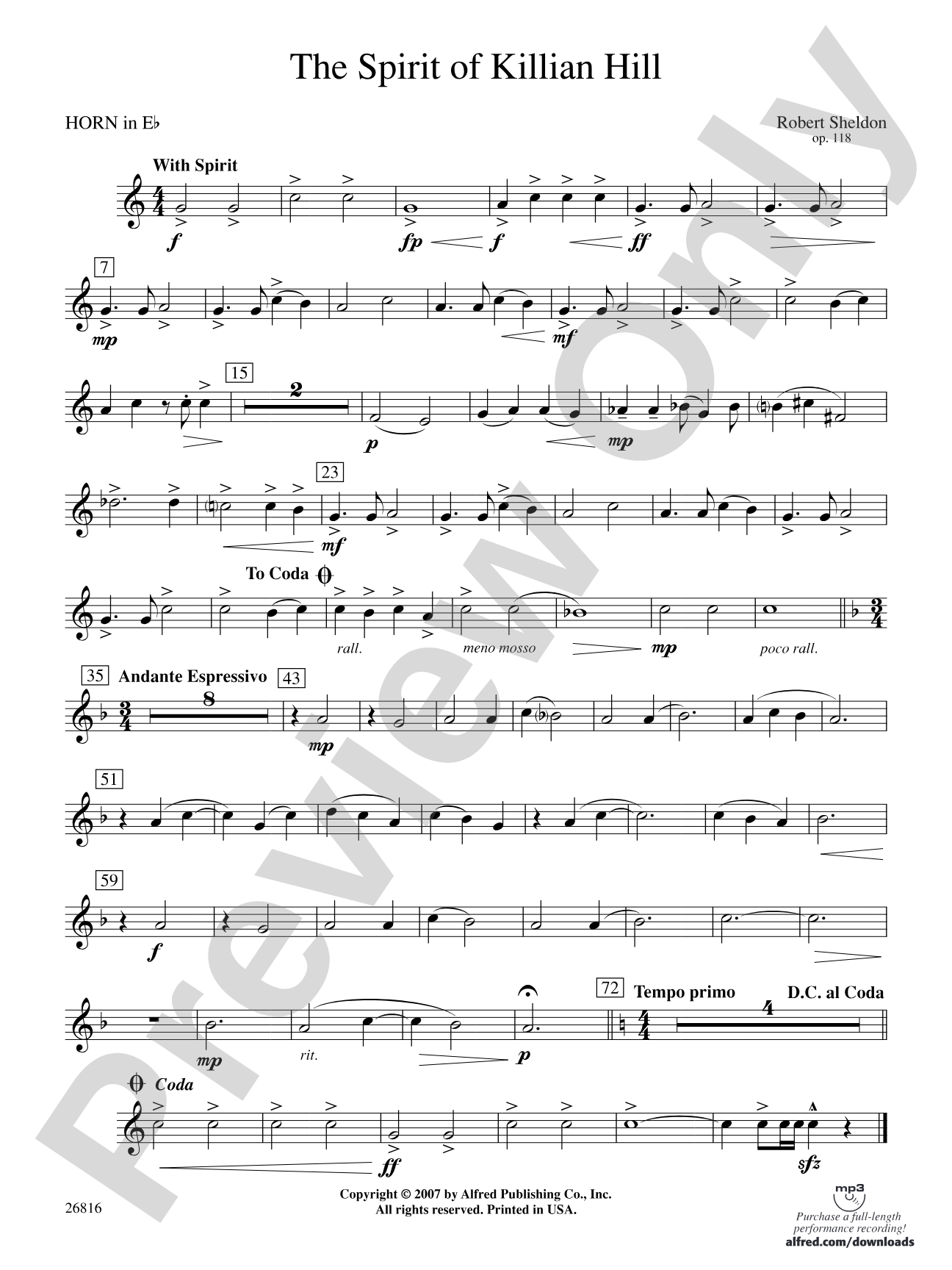 The Spirit of Killian Hill: (wp) 1st Horn in E-flat