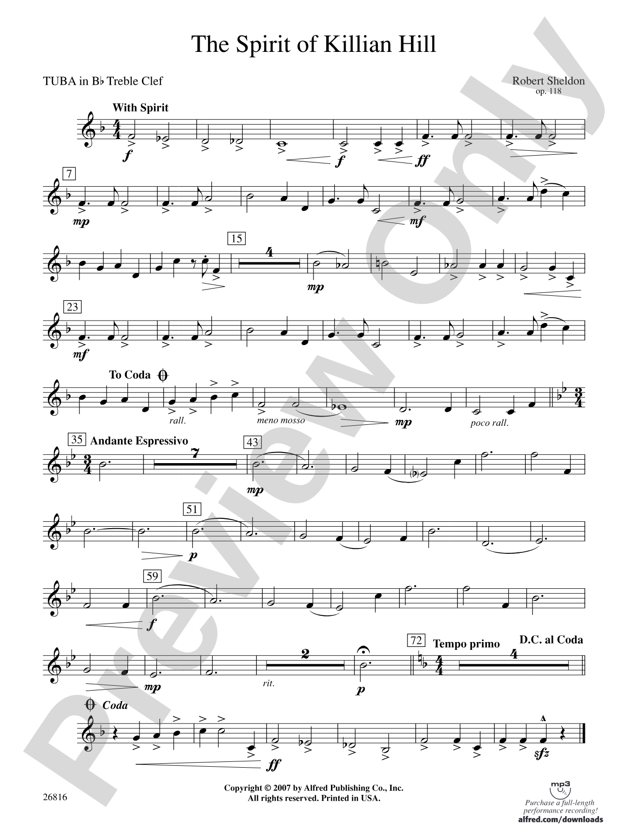 The Spirit of Killian Hill: (wp) B-flat Tuba T.C.