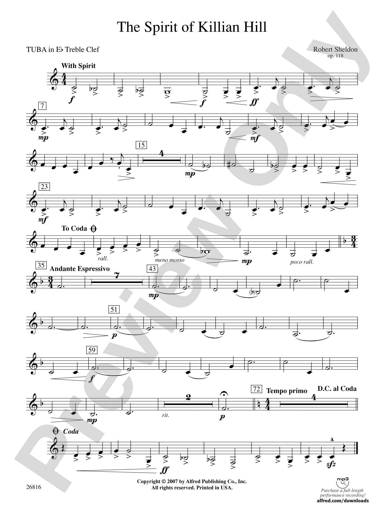 The Spirit of Killian Hill: (wp) E-flat Tuba T.C.
