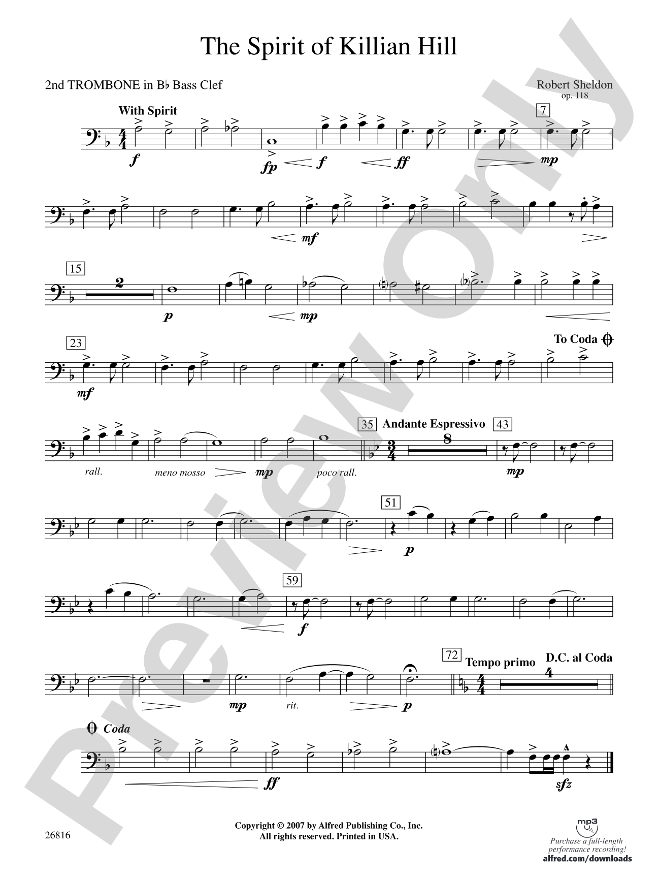 The Spirit of Killian Hill: (wp) 2nd B-flat Trombone B.C.