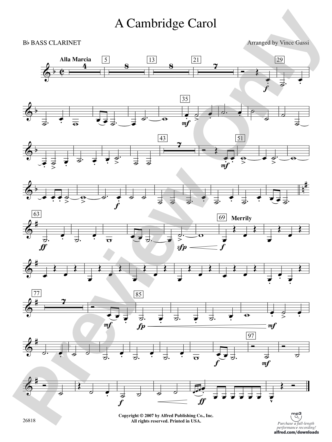 A Cambridge Carol: B-flat Bass Clarinet
