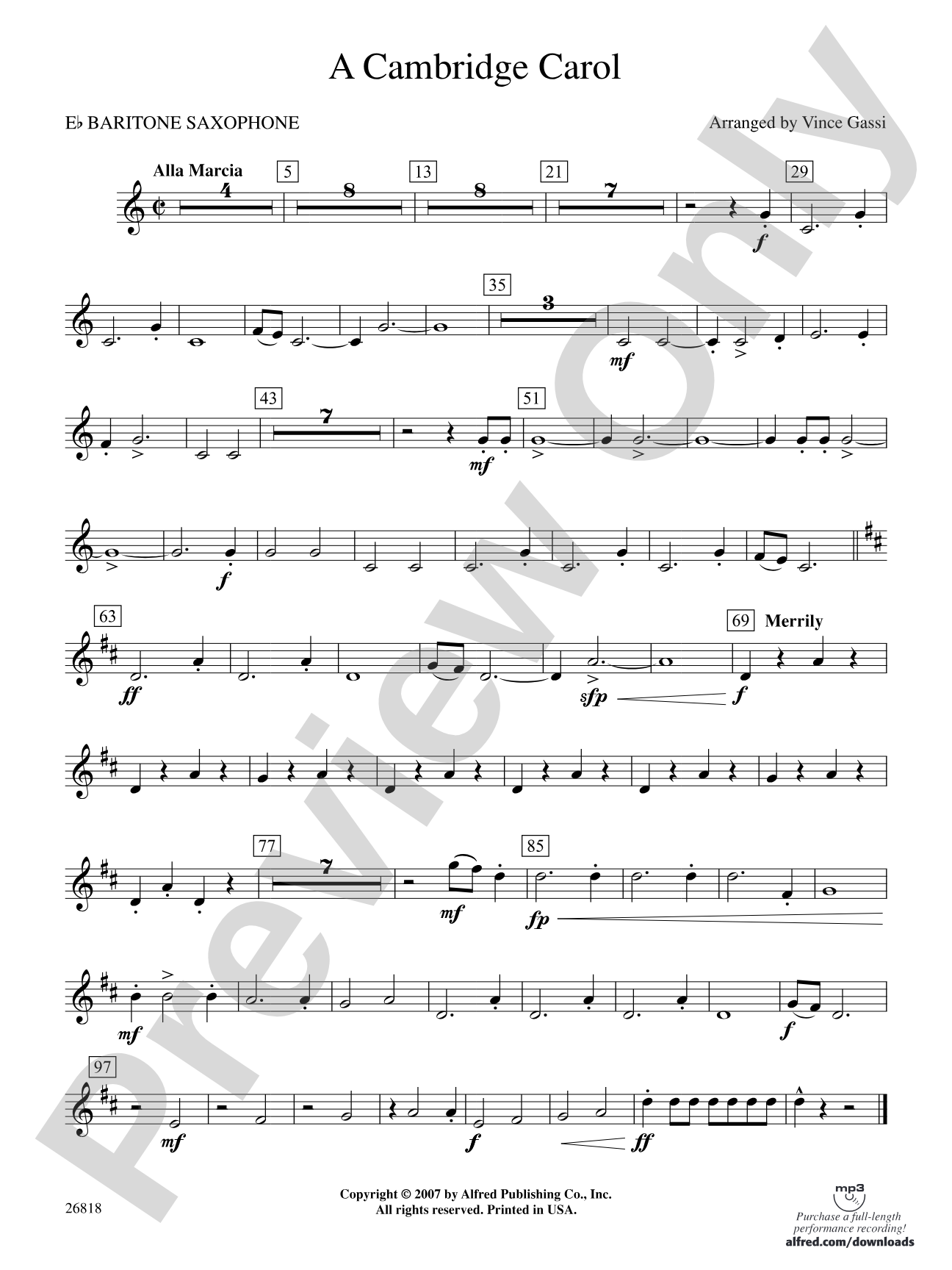 A Cambridge Carol: E-flat Baritone Saxophone