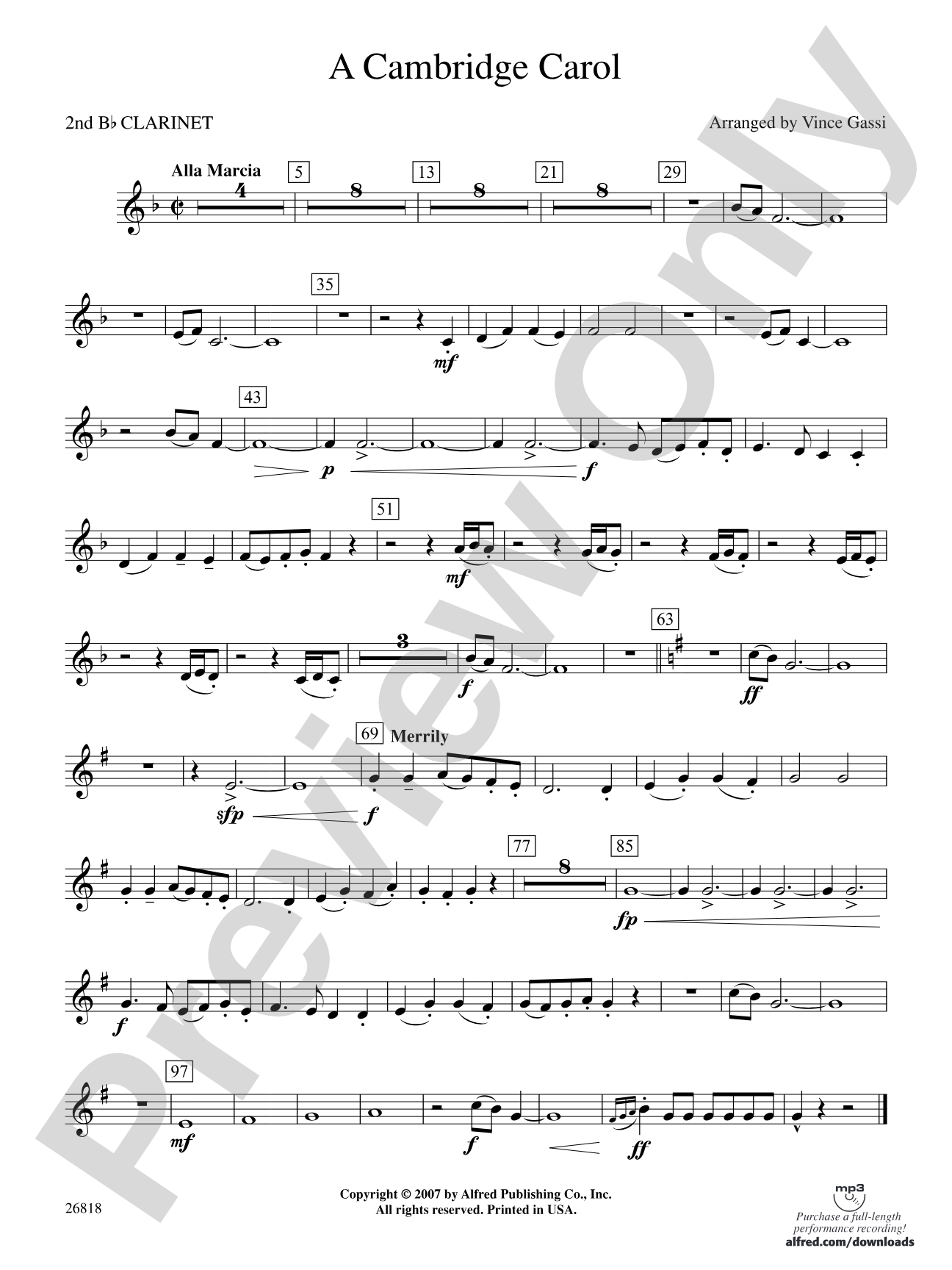 A Cambridge Carol: 2nd B-flat Clarinet