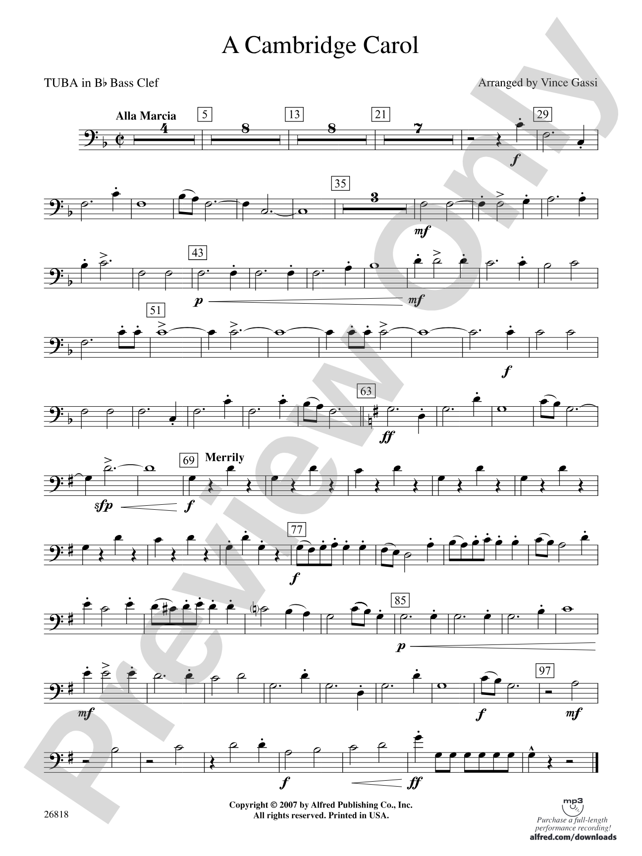 A Cambridge Carol: (wp) B-flat Tuba B.C.