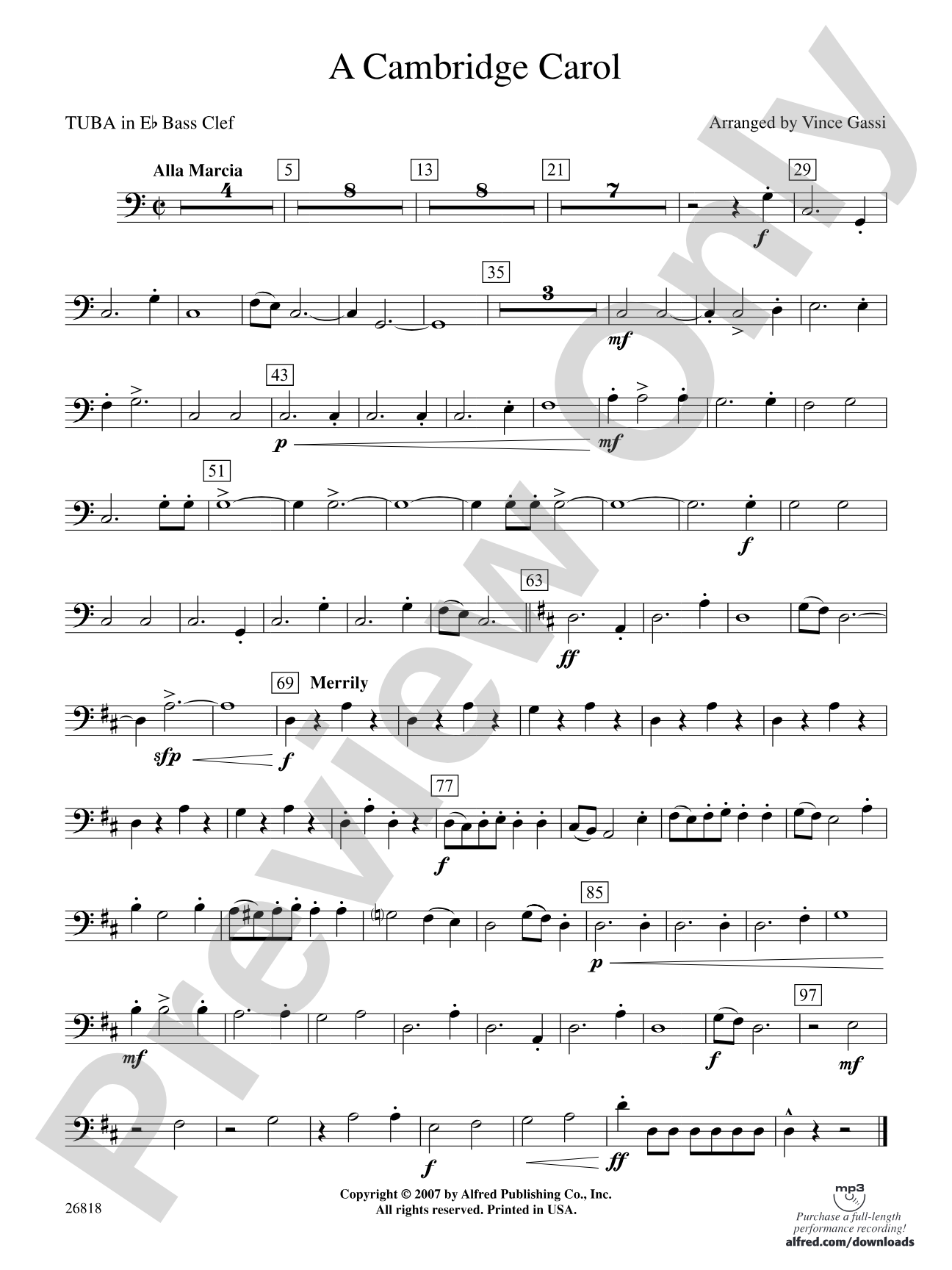 A Cambridge Carol: (wp) E-flat Tuba B.C.