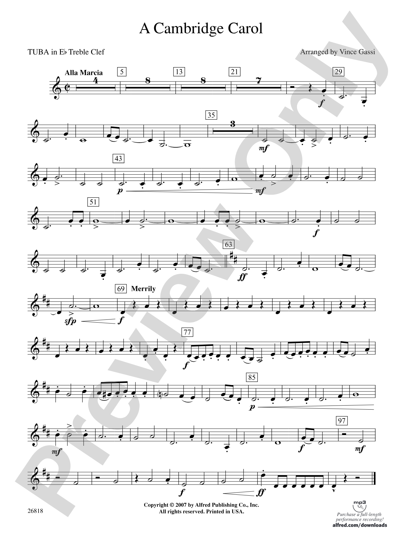 A Cambridge Carol: (wp) E-flat Tuba T.C.