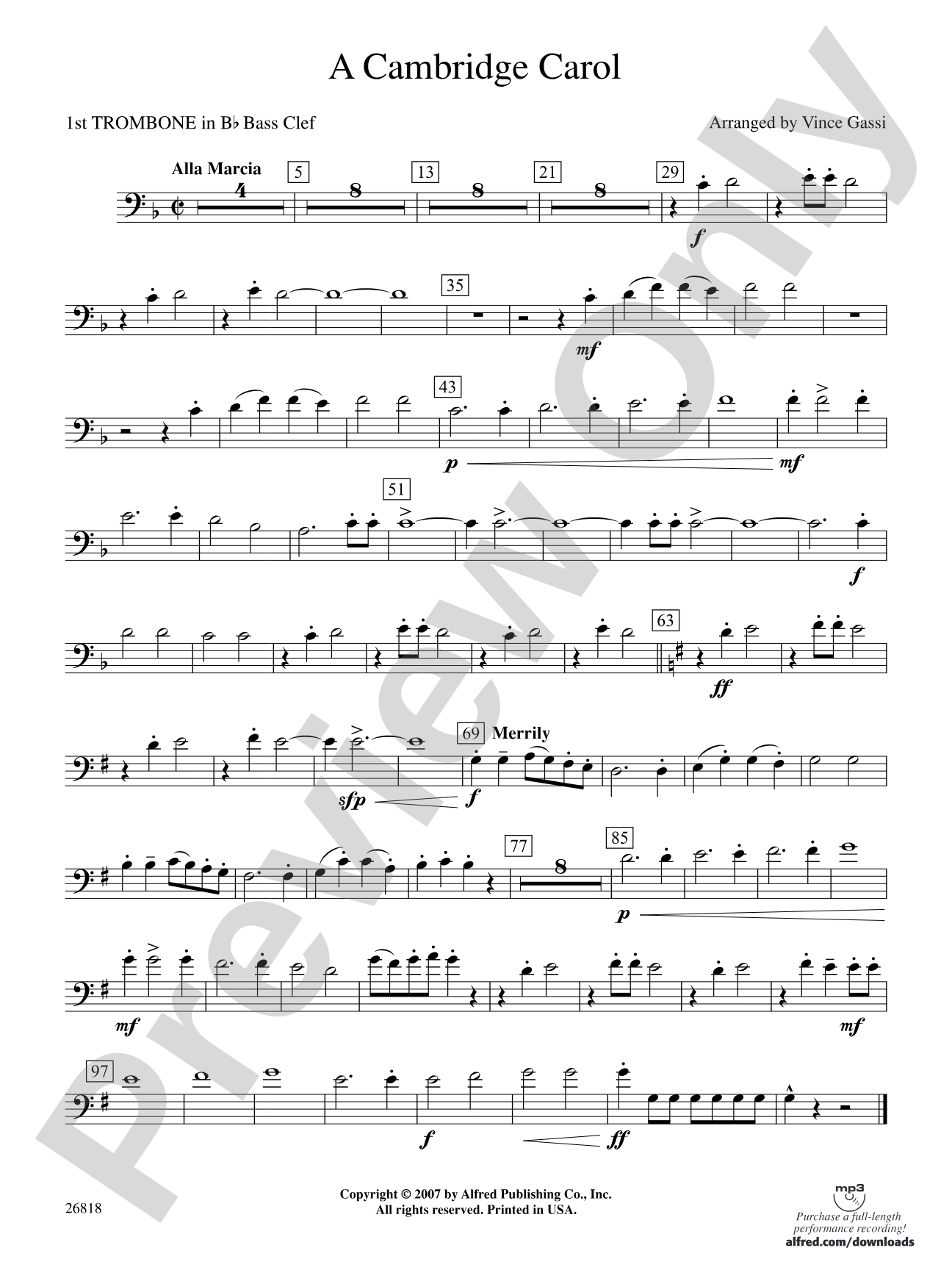 A Cambridge Carol: (wp) 1st B-flat Trombone B.C.