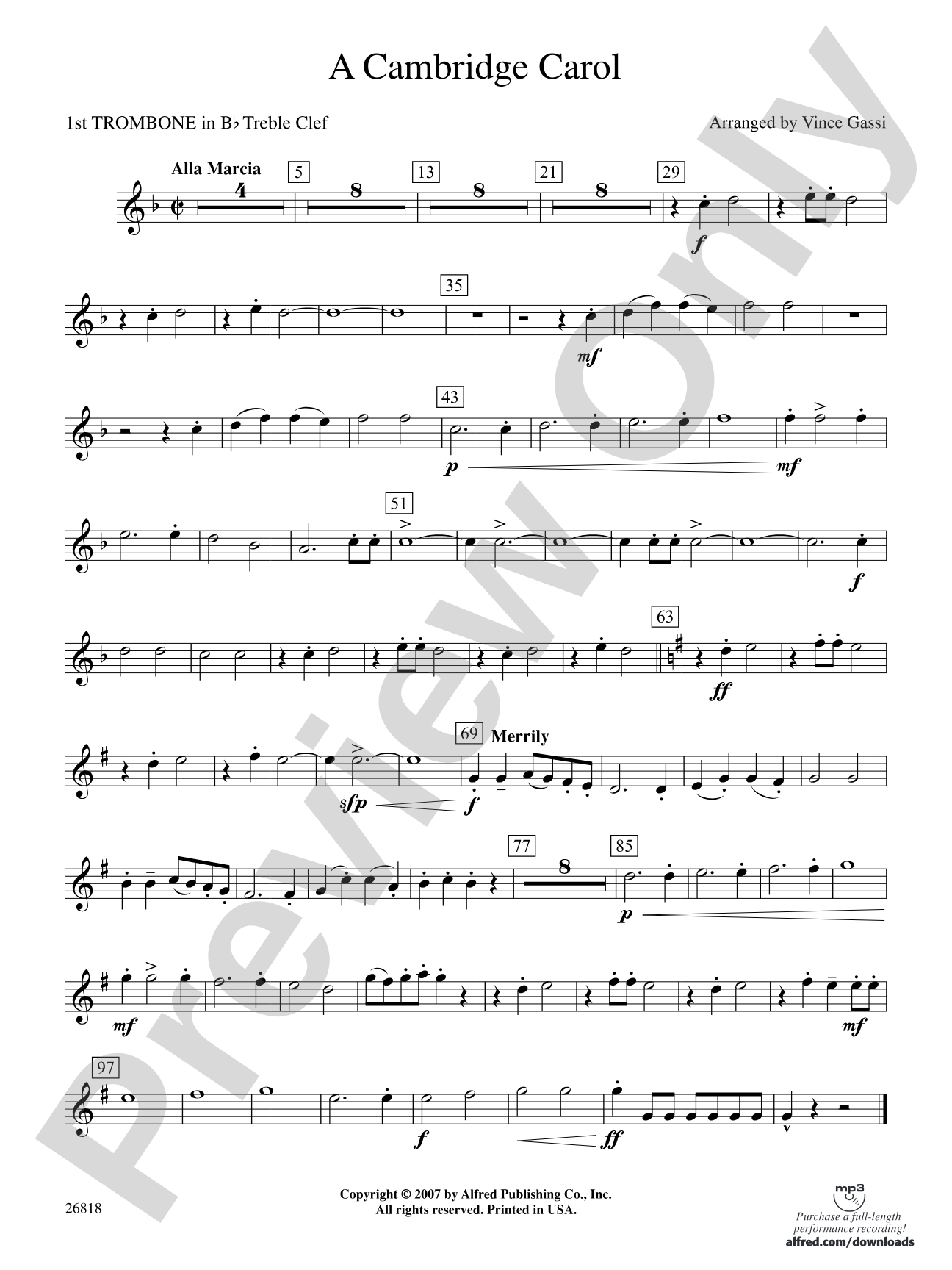 A Cambridge Carol: (wp) 1st B-flat Trombone T.C.