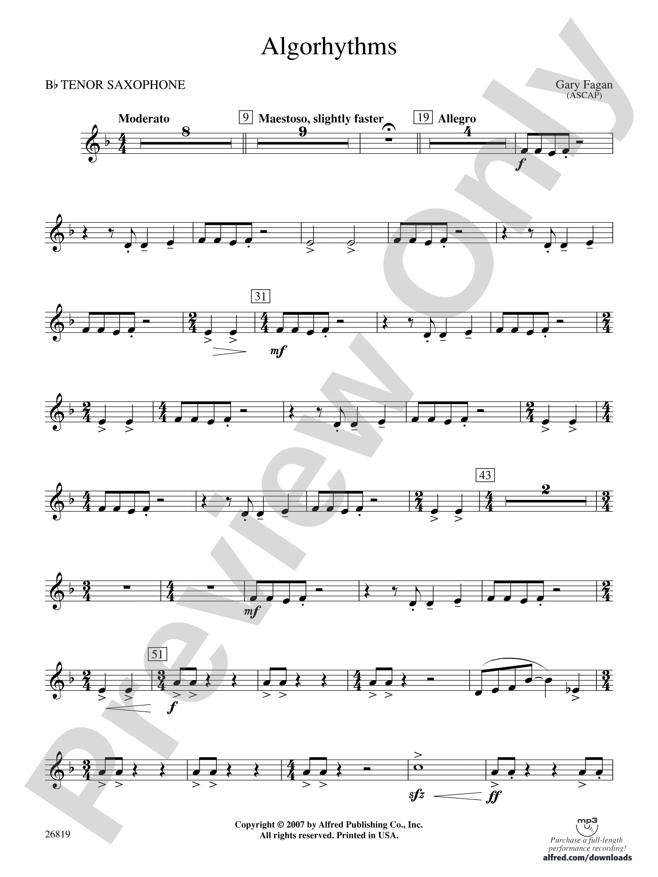Algorhythms: B-flat Tenor Saxophone