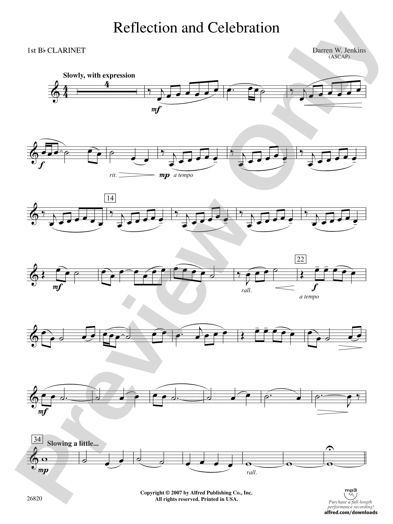 Reflection and Celebration: 1st B-flat Clarinet