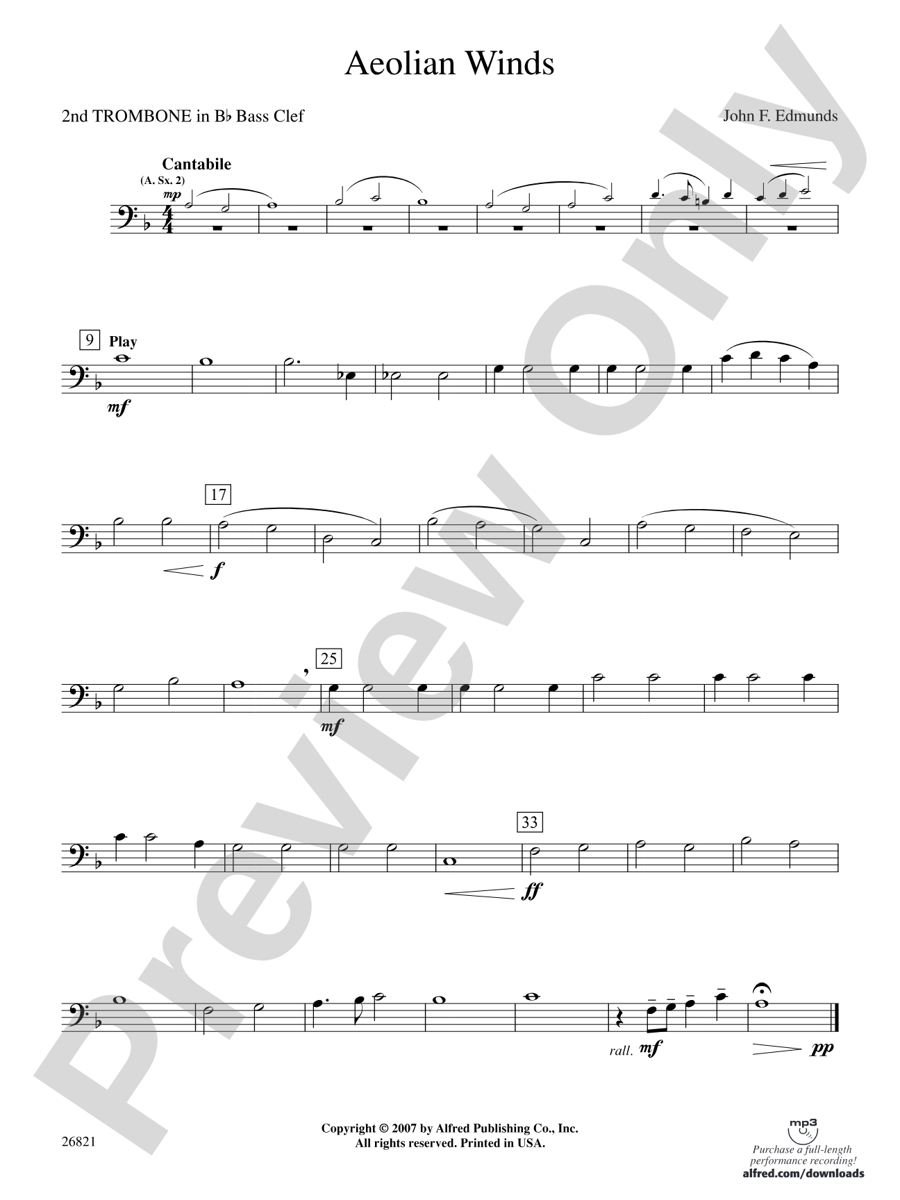 Aeolian Winds: (wp) 2nd B-flat Trombone B.C.