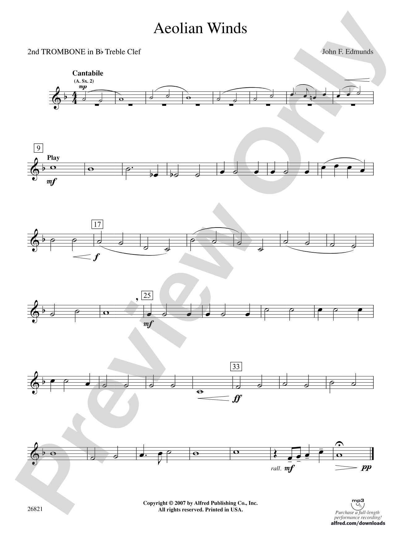 Aeolian Winds: (wp) 2nd B-flat Trombone T.C.