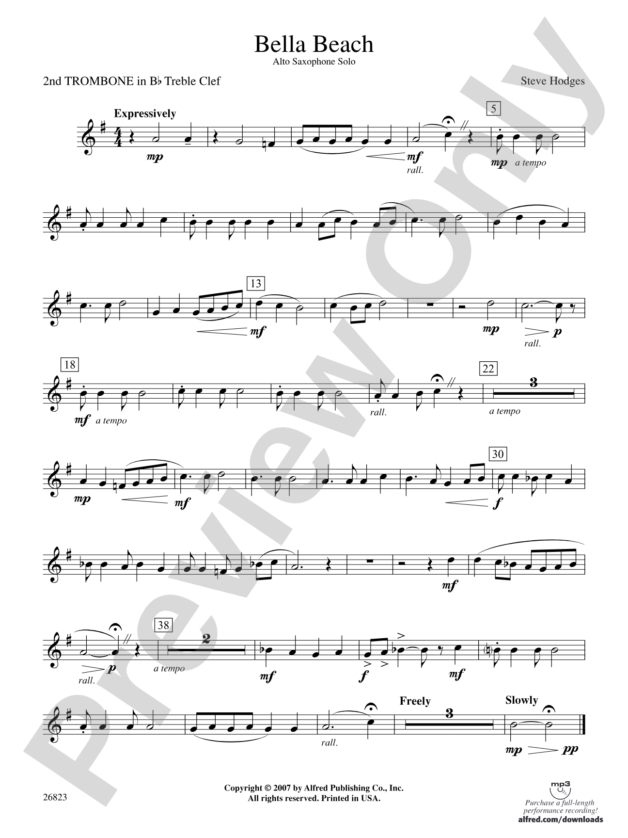 Bella Beach: (wp) 2nd B-flat Trombone T.C.