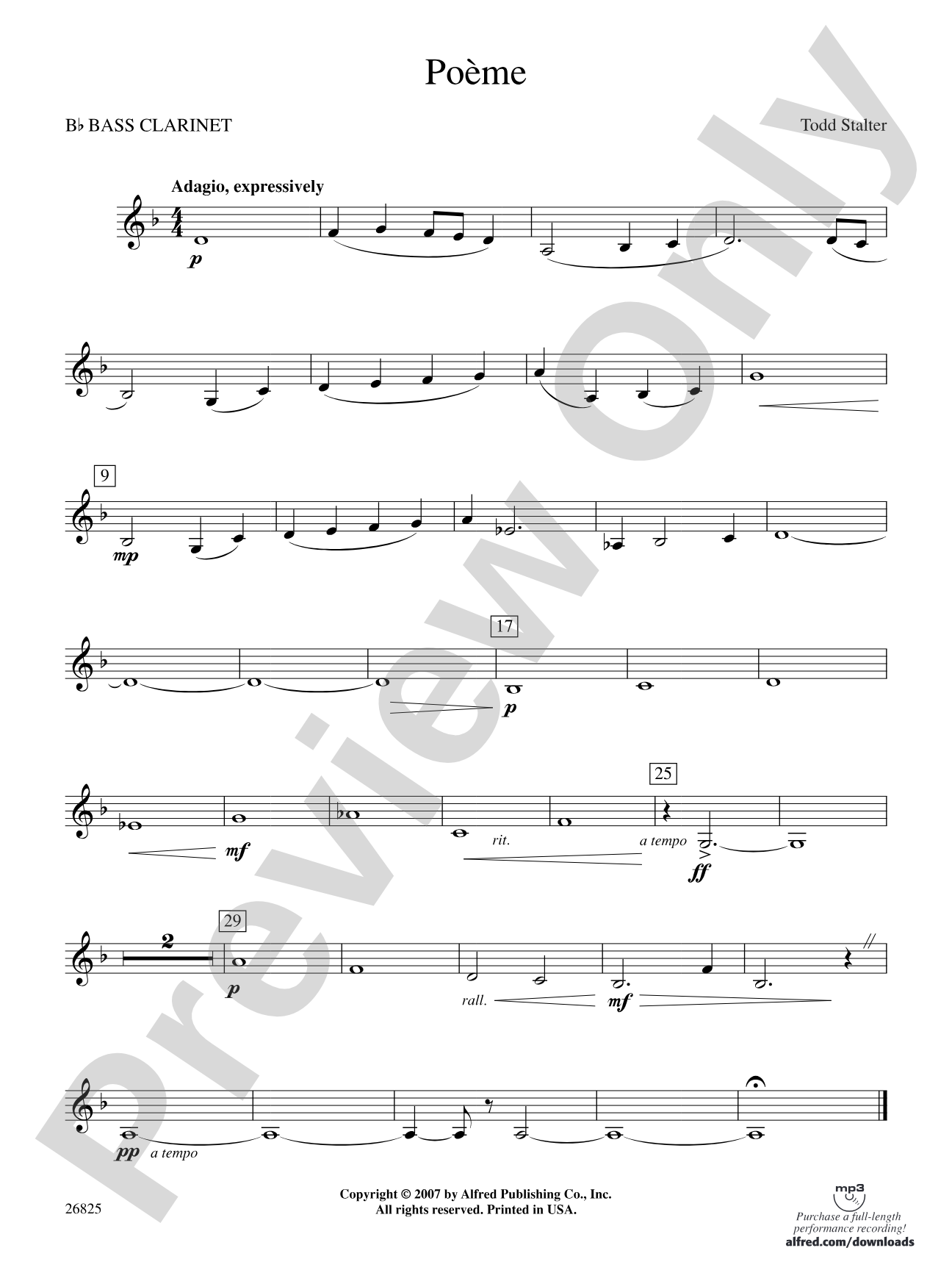 Poeme: B-flat Bass Clarinet