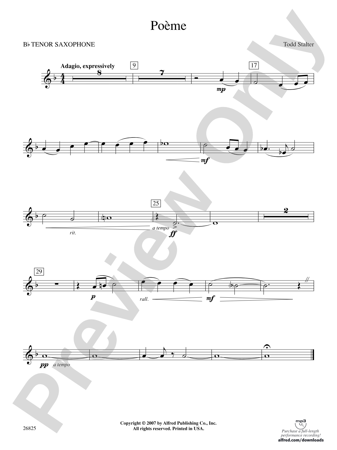 Poeme: B-flat Tenor Saxophone