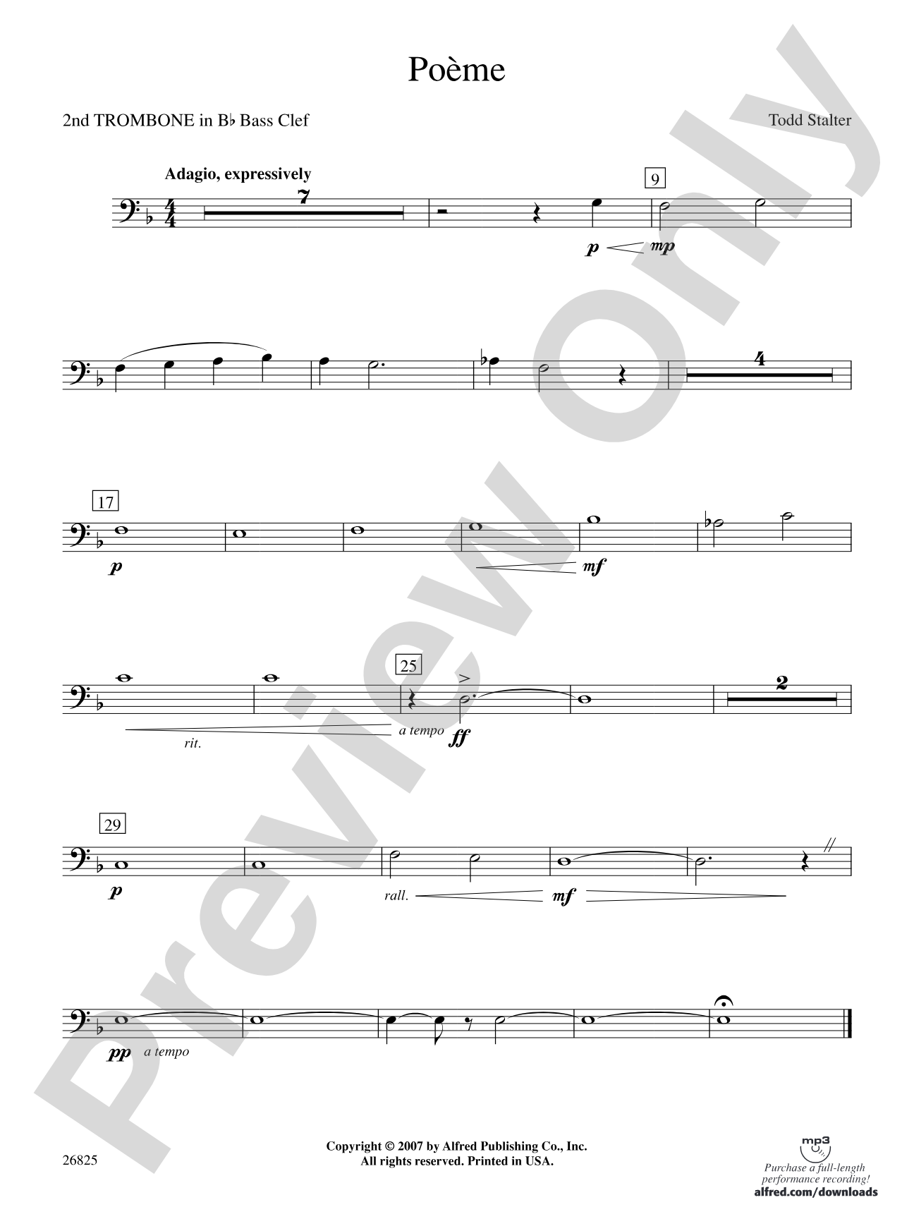 Poeme: (wp) 2nd B-flat Trombone B.C.