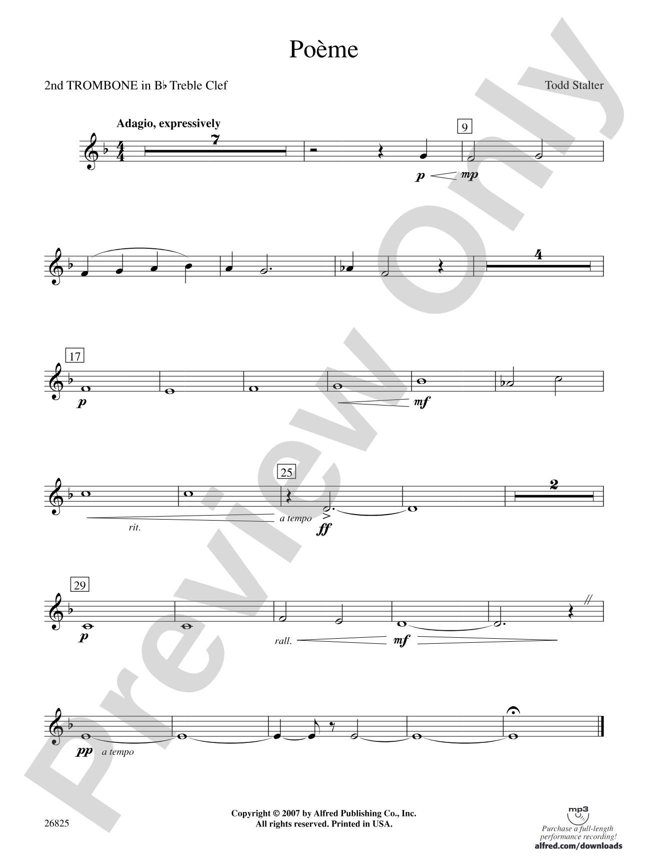 Poeme: (wp) 2nd B-flat Trombone T.C.