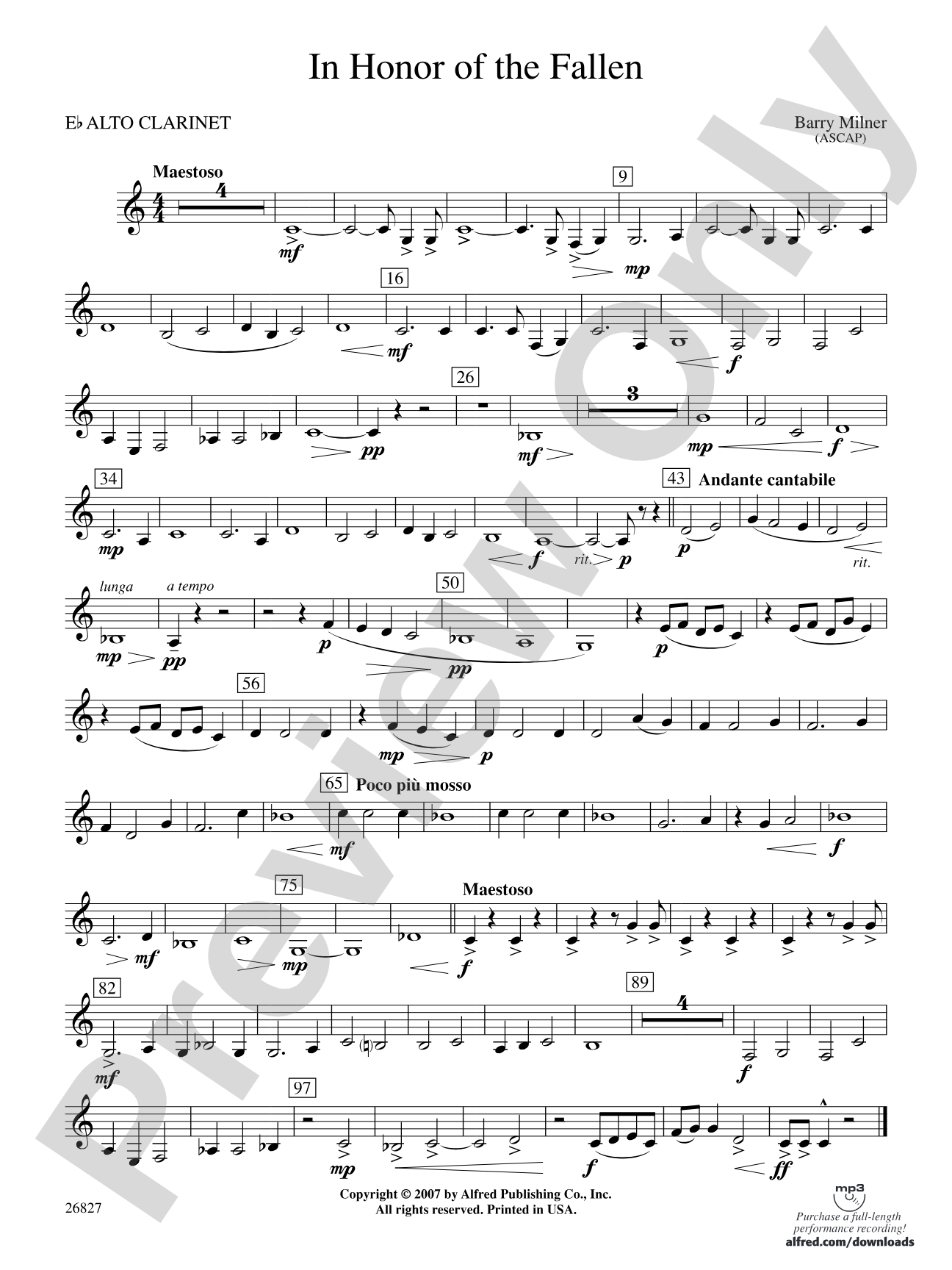 In Honor of the Fallen: E-flat Alto Clarinet