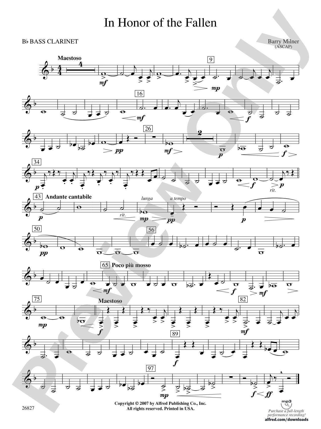 In Honor of the Fallen: B-flat Bass Clarinet