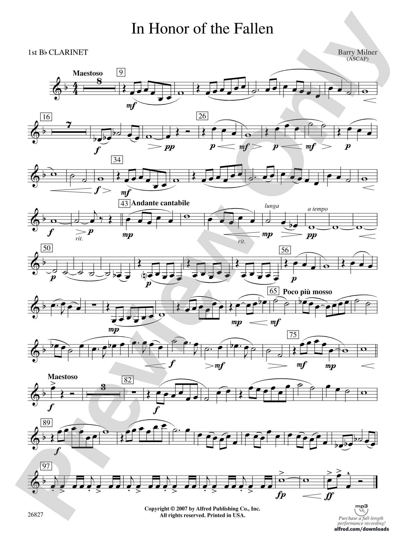 In Honor of the Fallen: 1st B-flat Clarinet