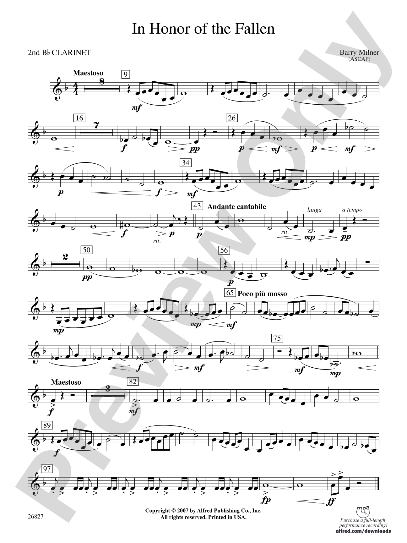 In Honor of the Fallen: 2nd B-flat Clarinet