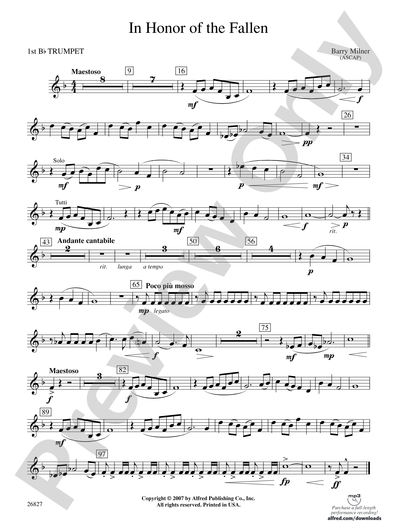 In Honor of the Fallen: 1st B-flat Trumpet
