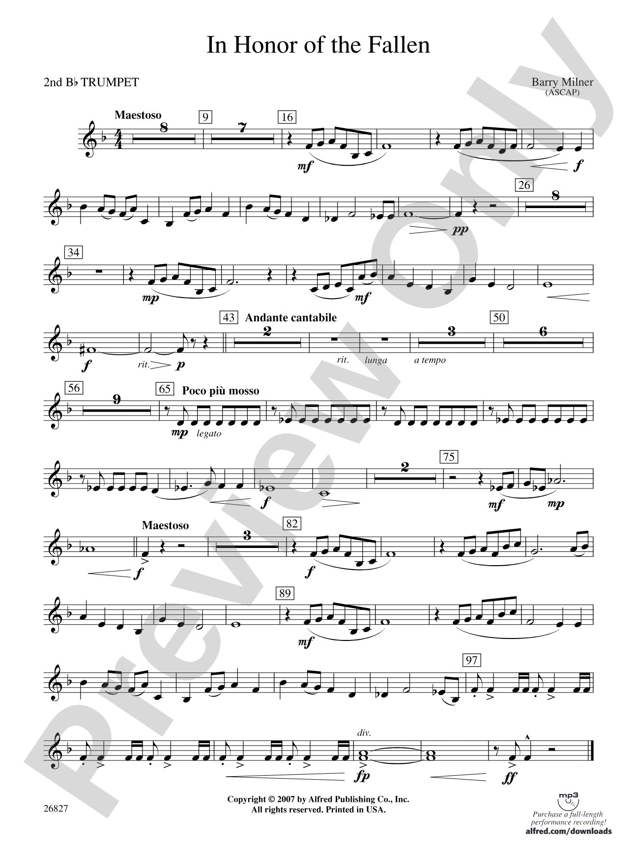 In Honor of the Fallen: 2nd B-flat Trumpet