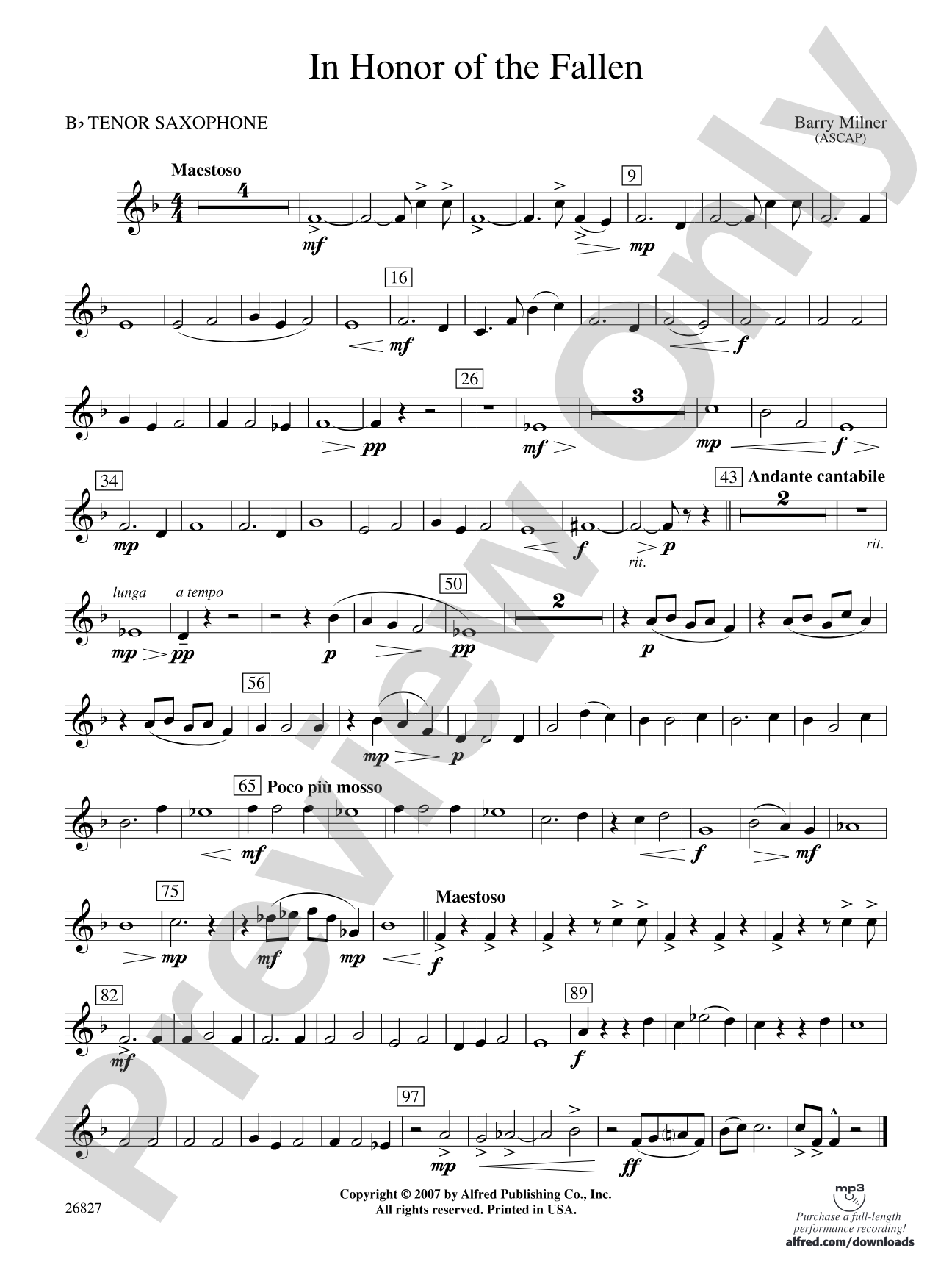 In Honor of the Fallen: B-flat Tenor Saxophone