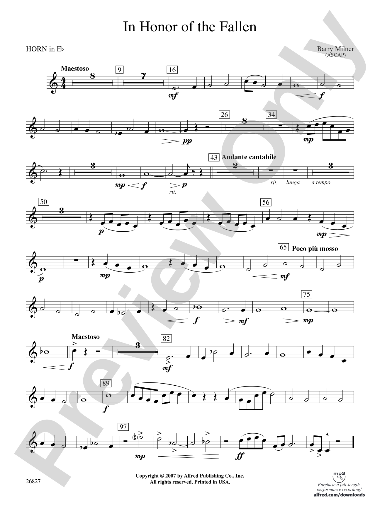 In Honor of the Fallen: (wp) 1st Horn in E-flat
