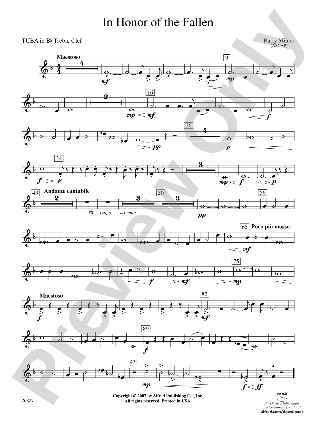 In Honor of the Fallen: (wp) B-flat Tuba T.C.