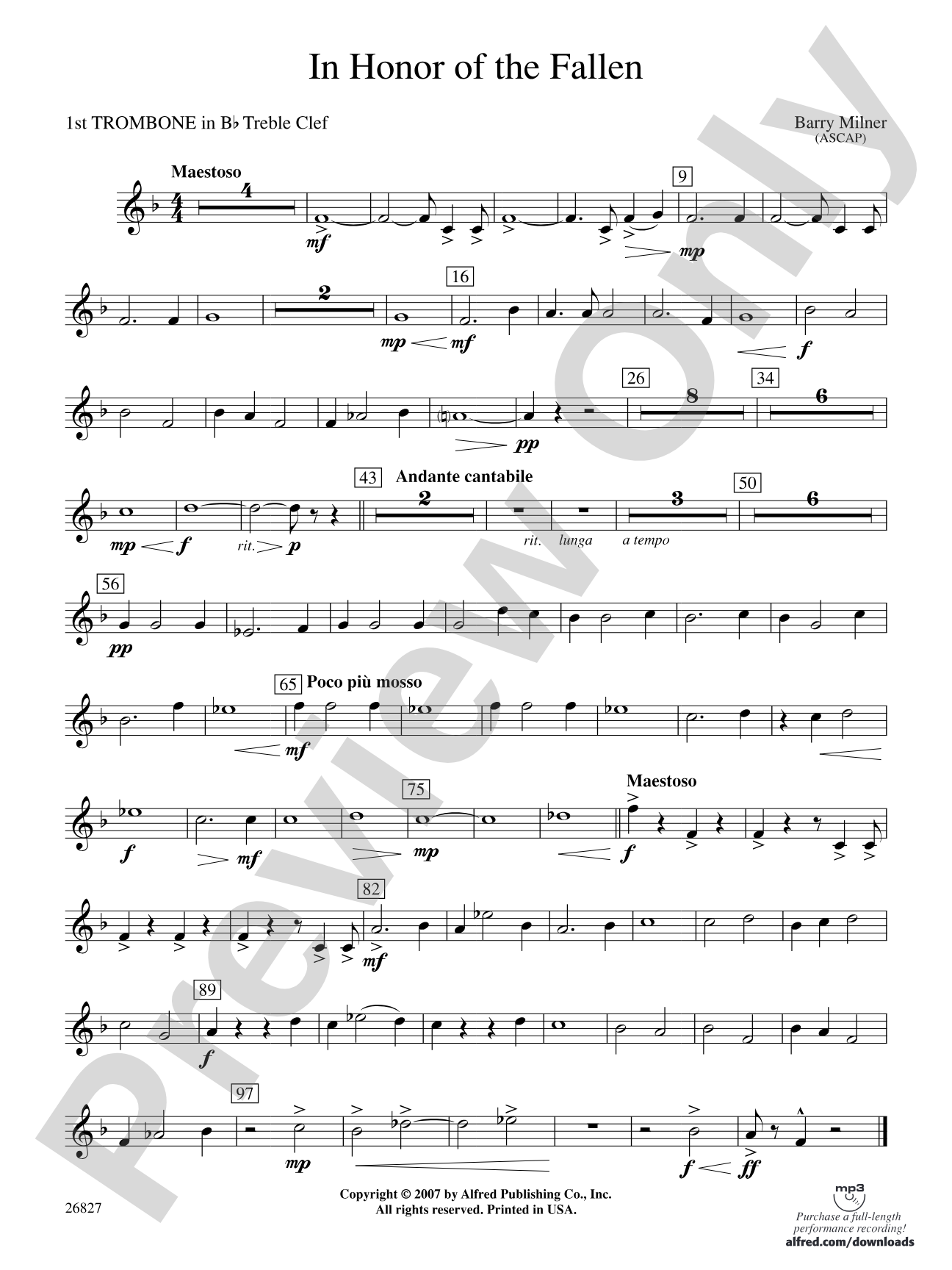 In Honor of the Fallen: (wp) 1st B-flat Trombone T.C.
