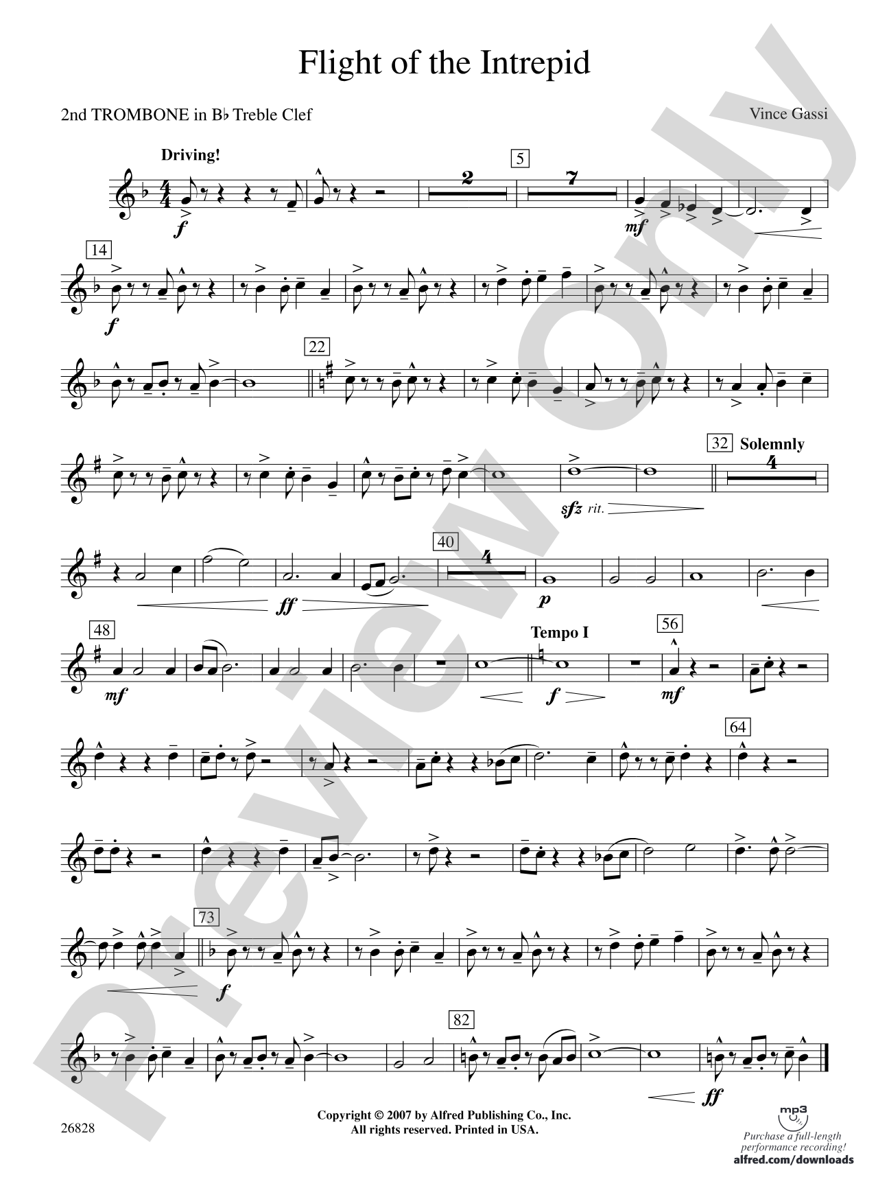 Flight of the Intrepid: (wp) 2nd B-flat Trombone T.C.