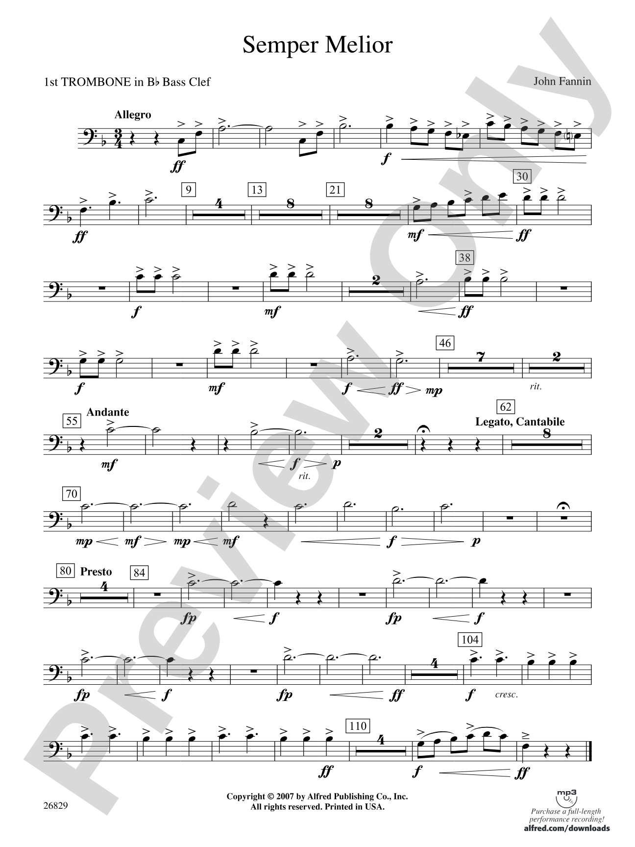 Semper Melior: (wp) 1st B-flat Trombone B.C.