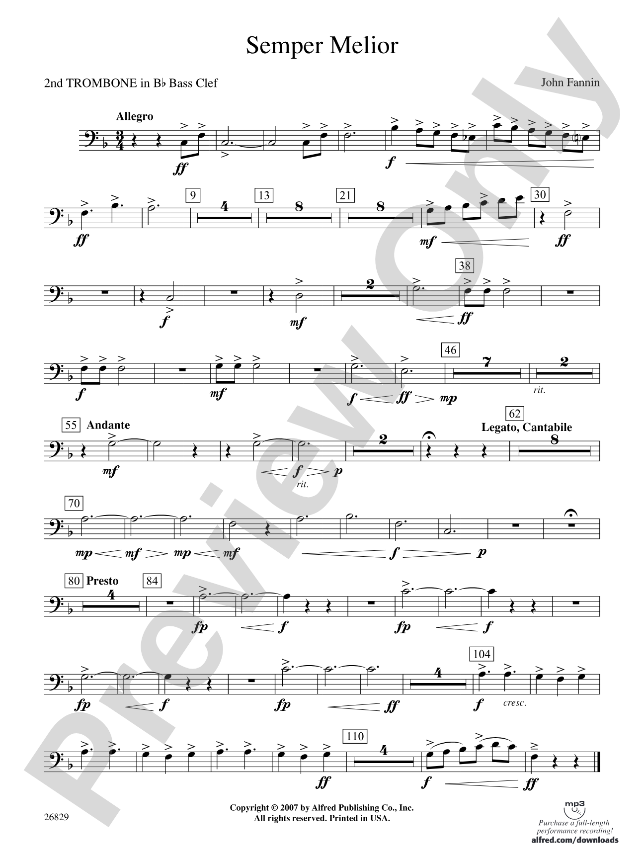 Semper Melior: (wp) 2nd B-flat Trombone B.C.