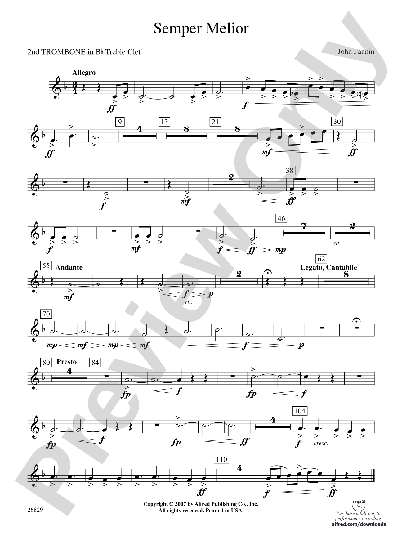 Semper Melior: (wp) 2nd B-flat Trombone T.C.