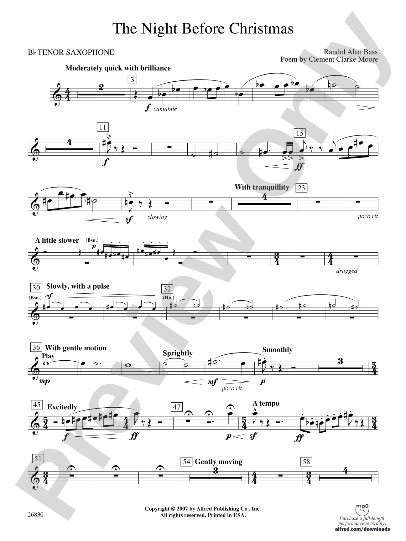 The Night Before Christmas: B-flat Tenor Saxophone