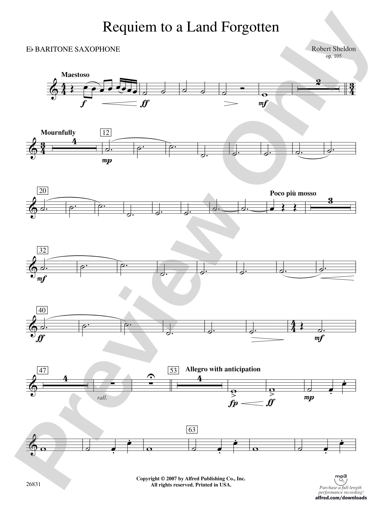 Requiem to a Land Forgotten: E-flat Baritone Saxophone