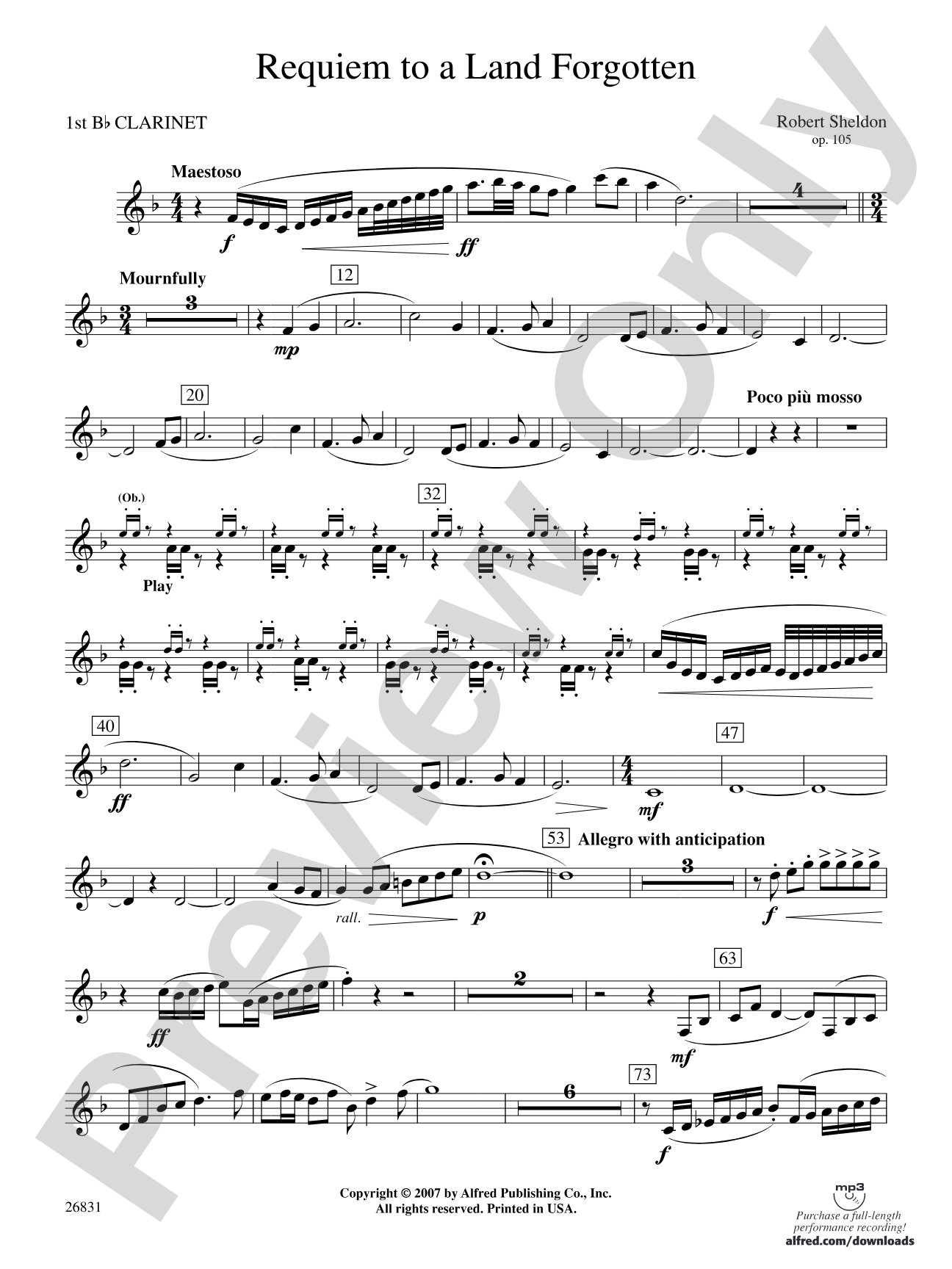 Requiem to a Land Forgotten: 1st B-flat Clarinet