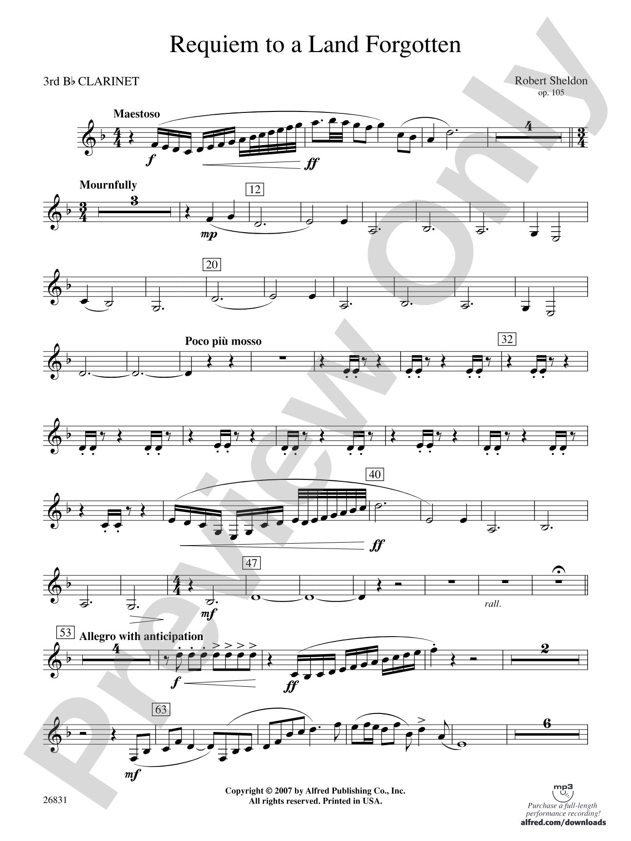 Requiem to a Land Forgotten: 3rd B-flat Clarinet