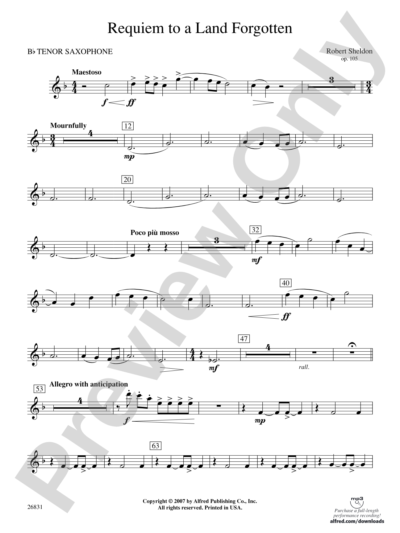 Requiem to a Land Forgotten: B-flat Tenor Saxophone