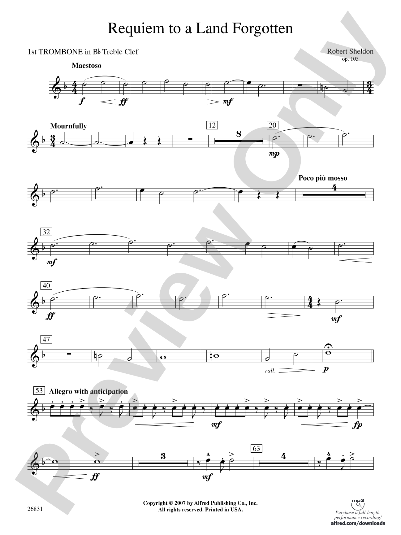 Requiem to a Land Forgotten: (wp) 1st B-flat Trombone T.C.