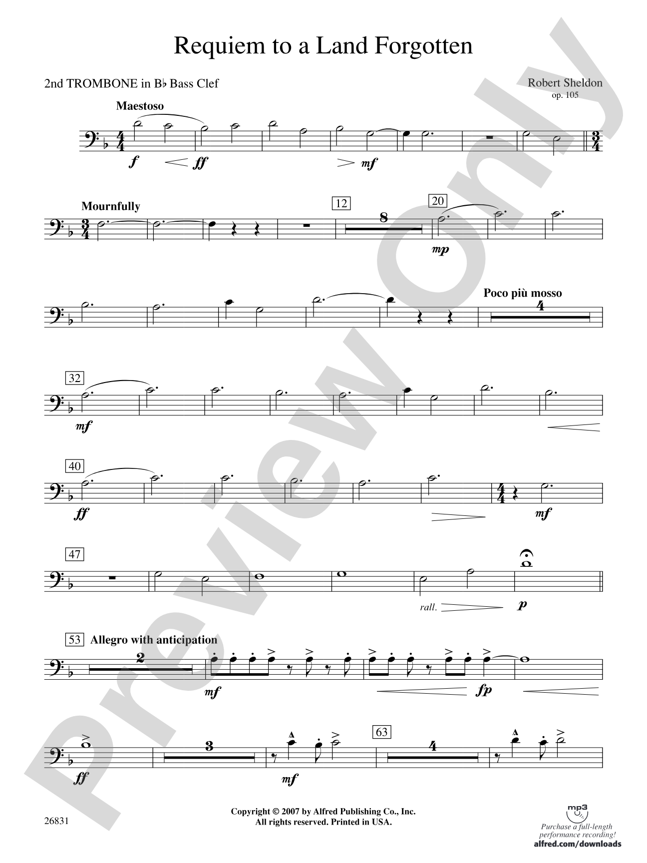 Requiem to a Land Forgotten: (wp) 2nd B-flat Trombone B.C.