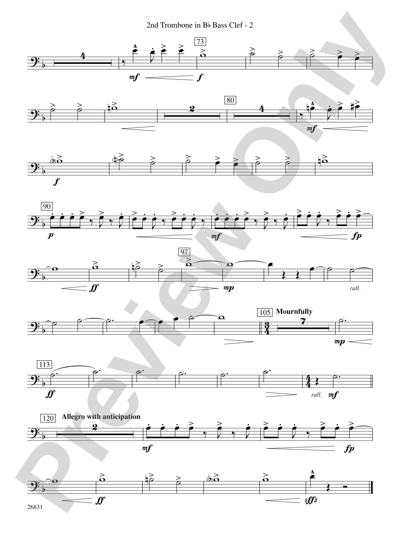 Requiem to a Land Forgotten: (wp) 2nd B-flat Trombone B.C.